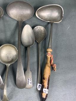 Group Lot of Antique Early Pewter Spoons Utensils