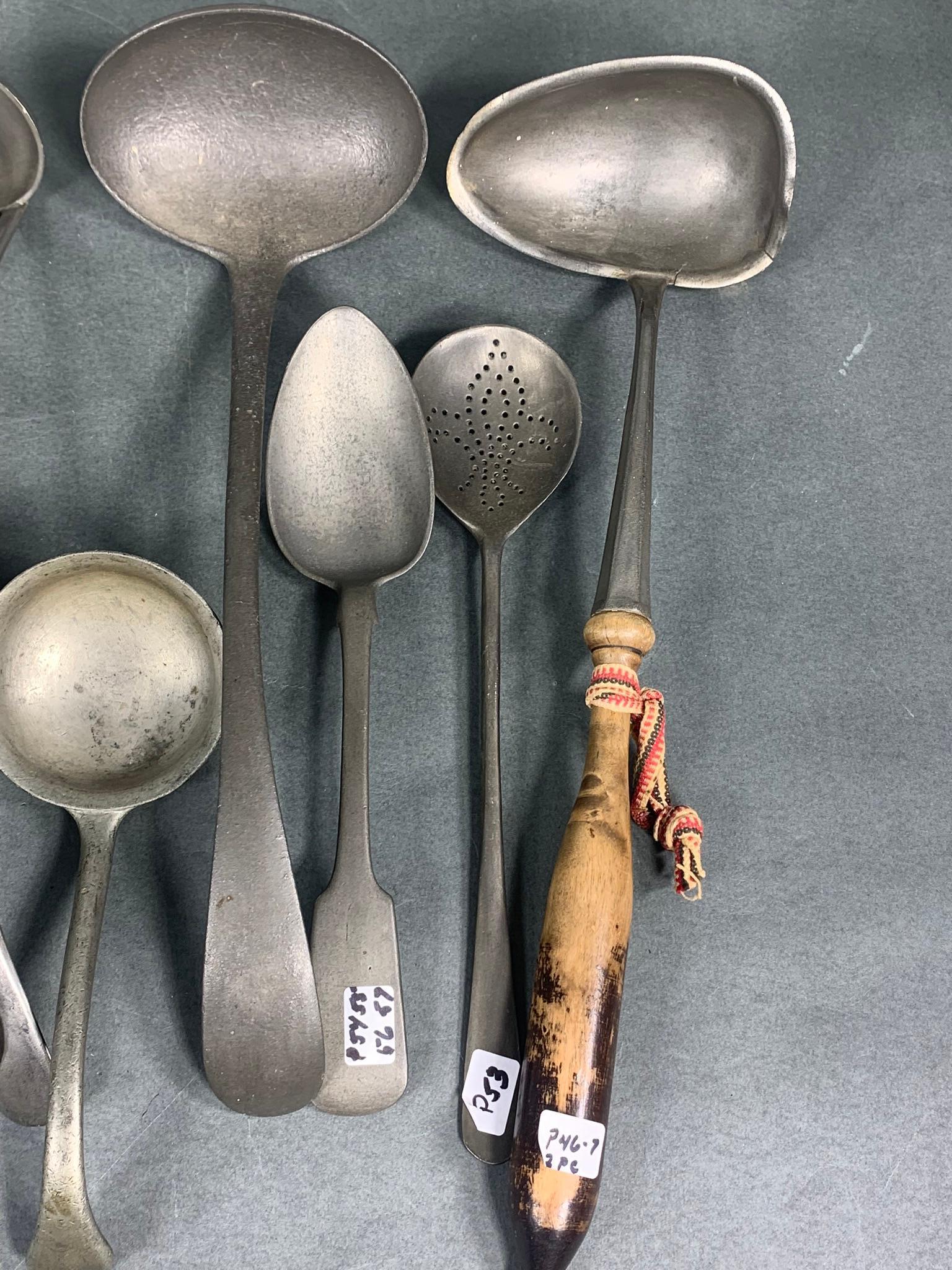 Group Lot of Antique Early Pewter Spoons Utensils