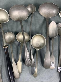 Group Lot of Antique Early Pewter Spoons Utensils