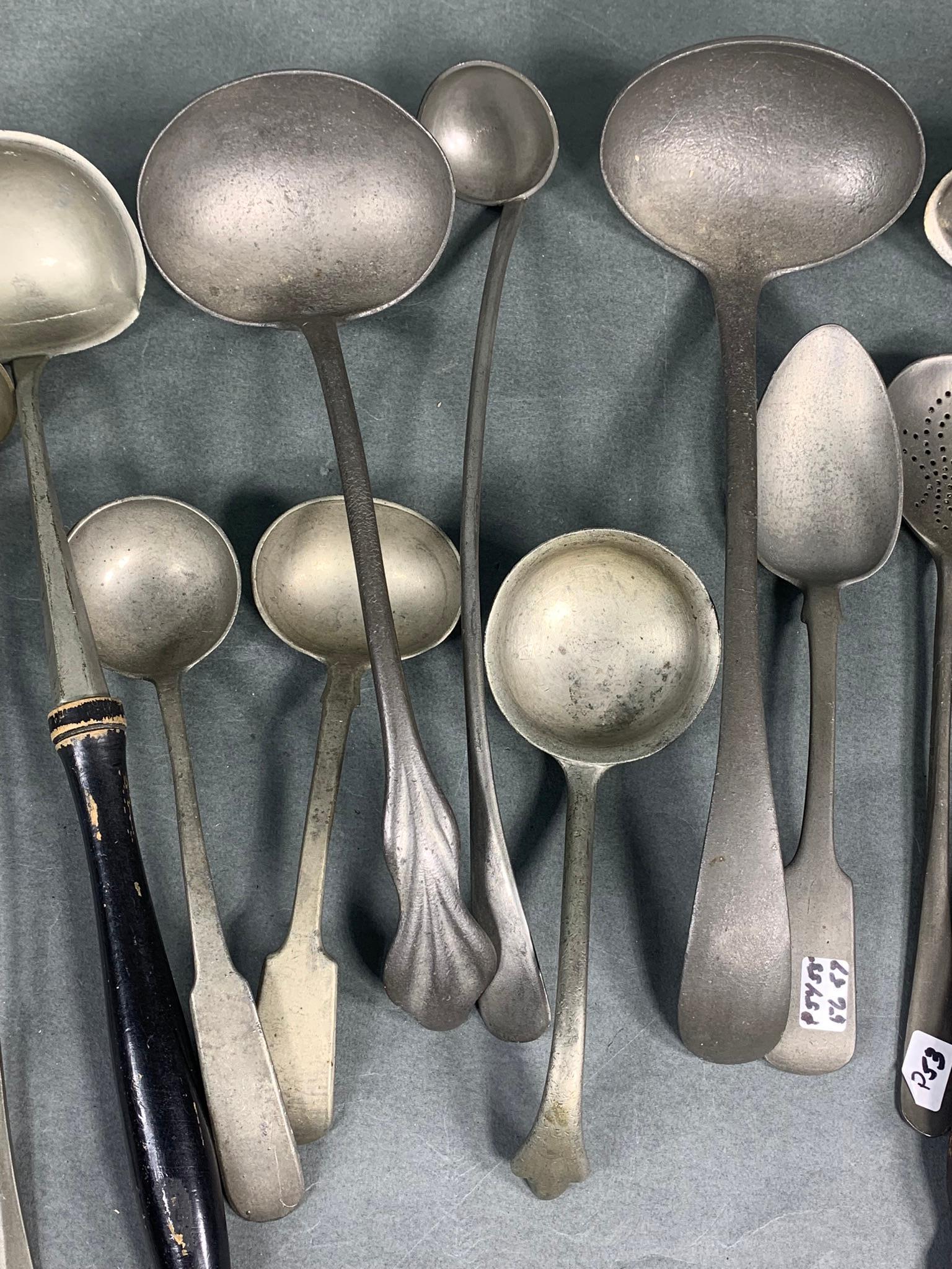 Group Lot of Antique Early Pewter Spoons Utensils