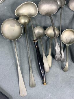 Group Lot of Antique Early Pewter Spoons Utensils