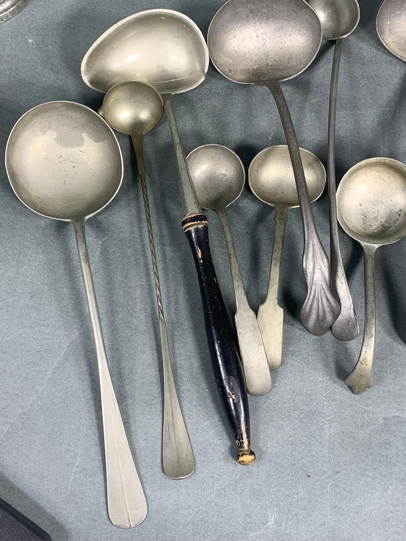Group Lot of Antique Early Pewter Spoons Utensils