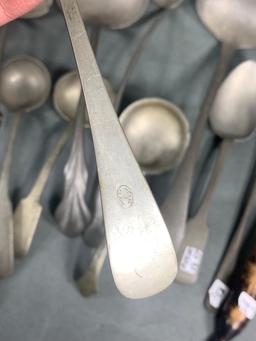 Group Lot of Antique Early Pewter Spoons Utensils