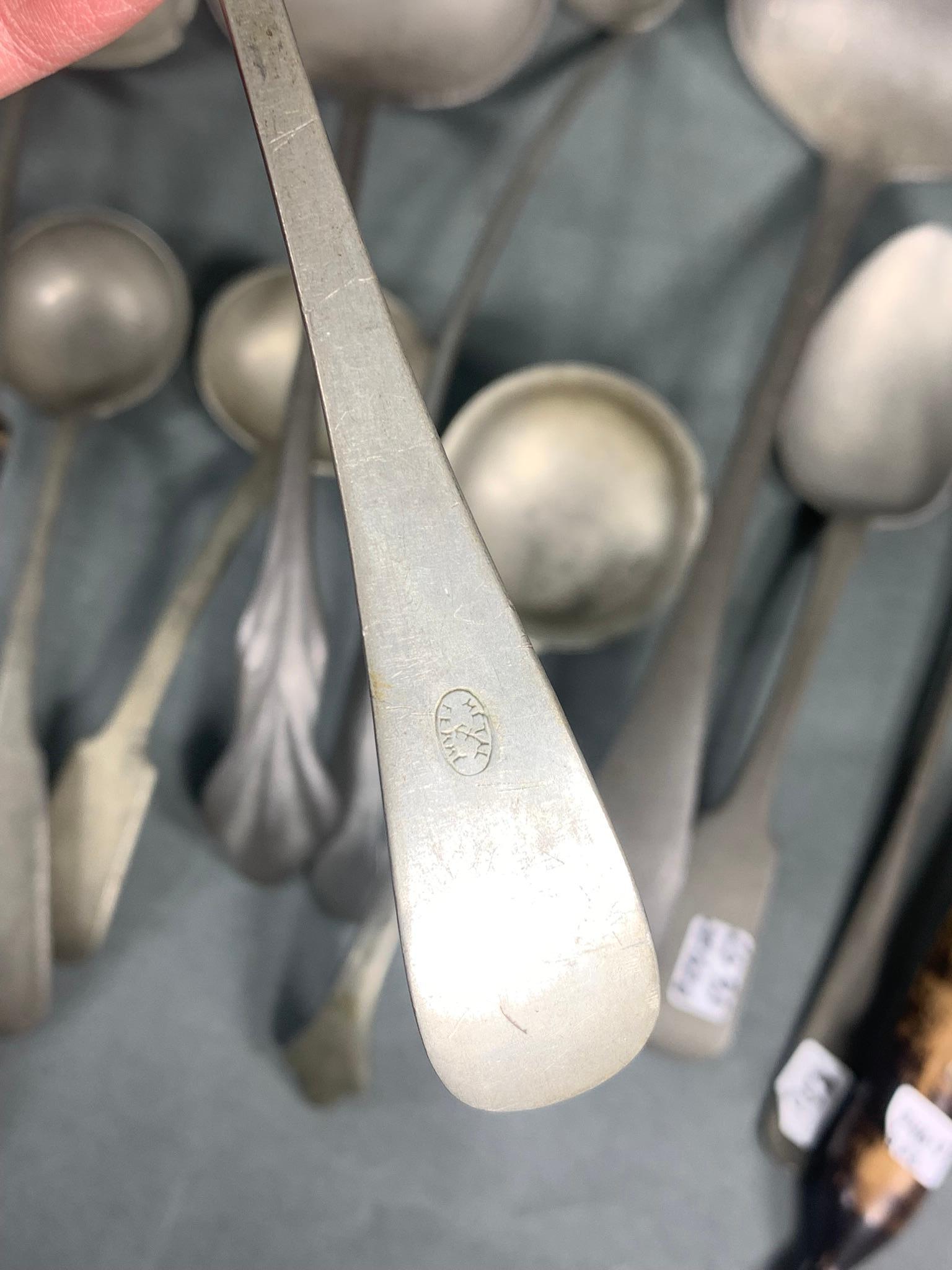 Group Lot of Antique Early Pewter Spoons Utensils