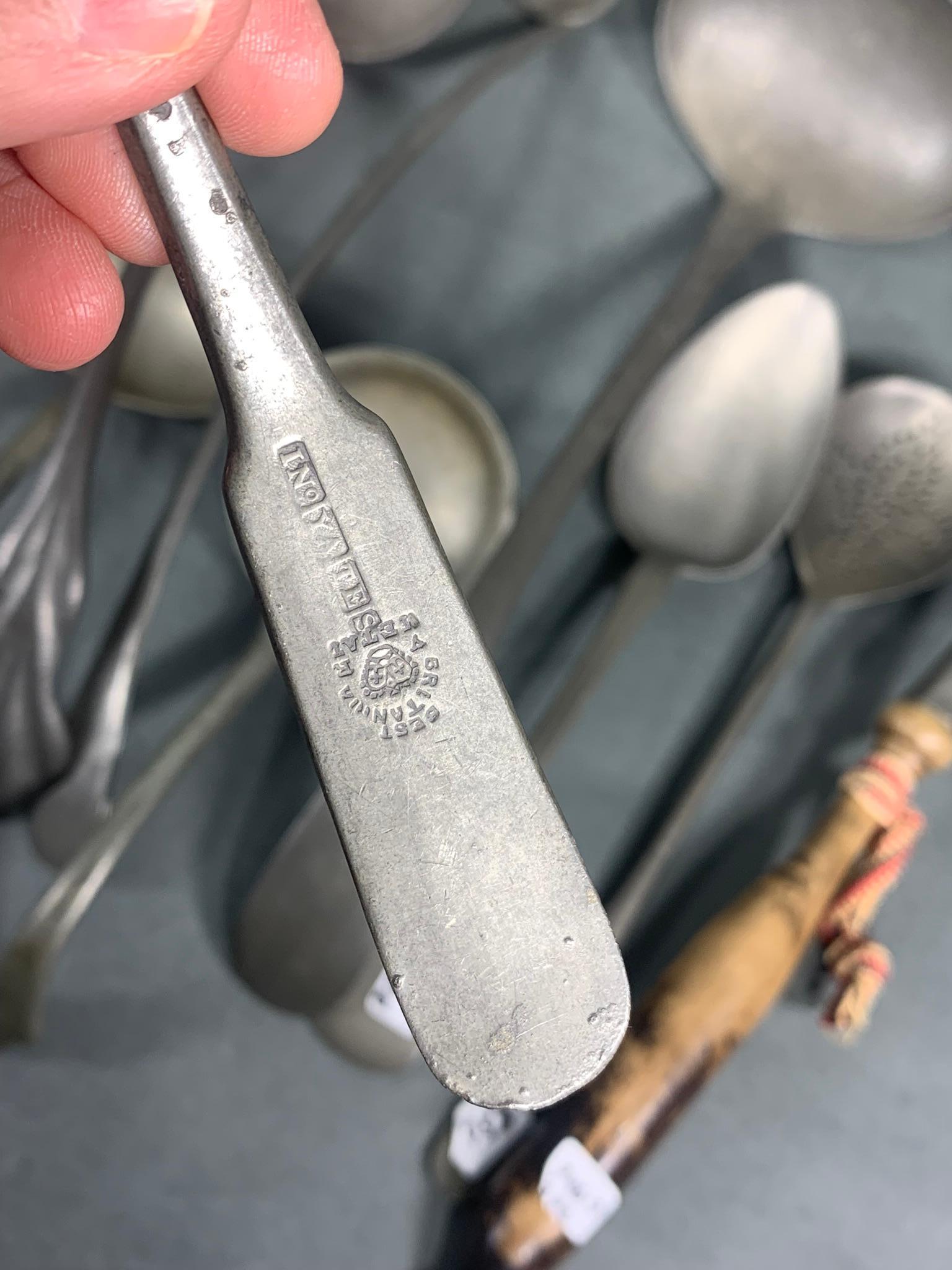 Group Lot of Antique Early Pewter Spoons Utensils