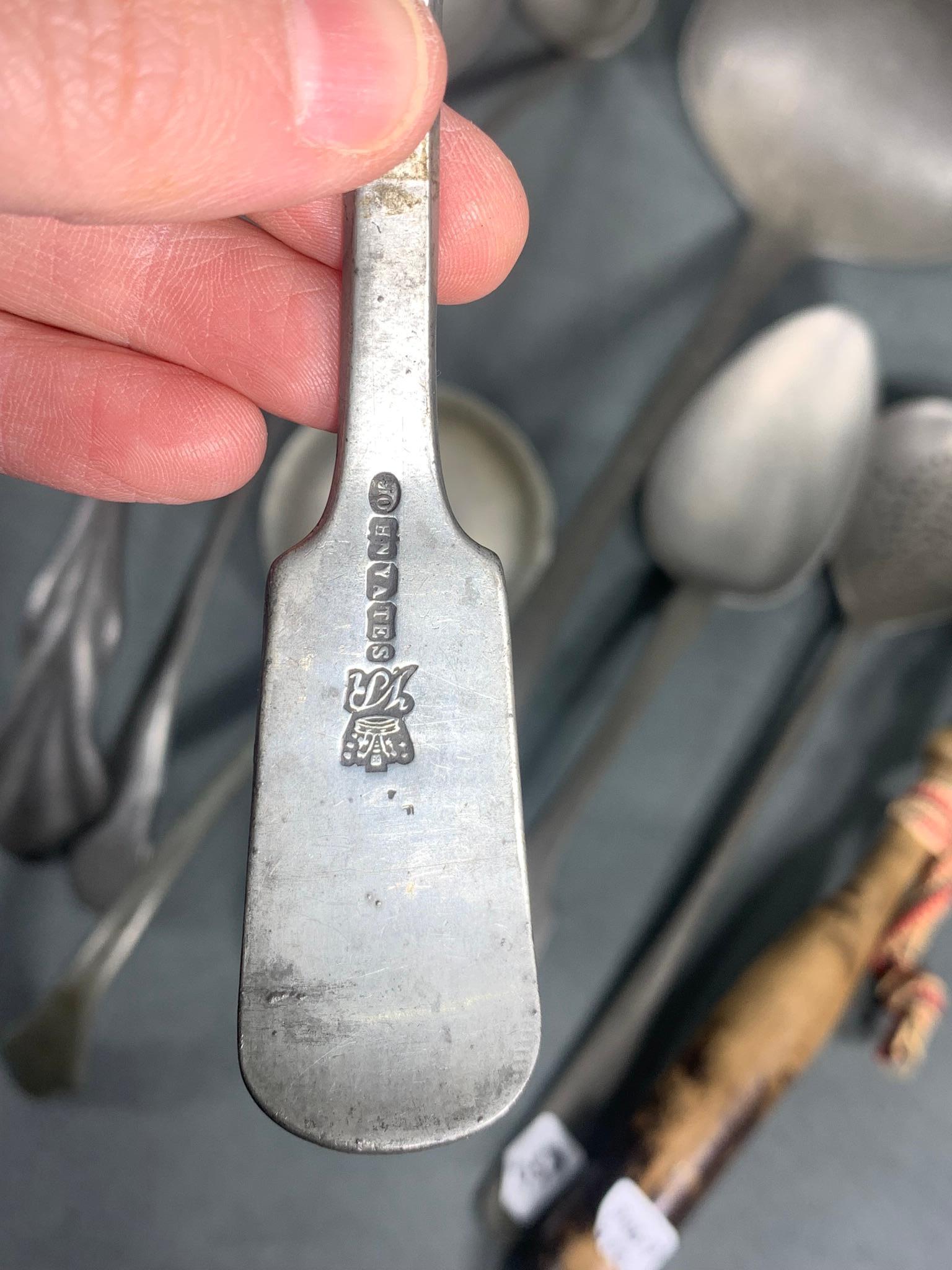 Group Lot of Antique Early Pewter Spoons Utensils
