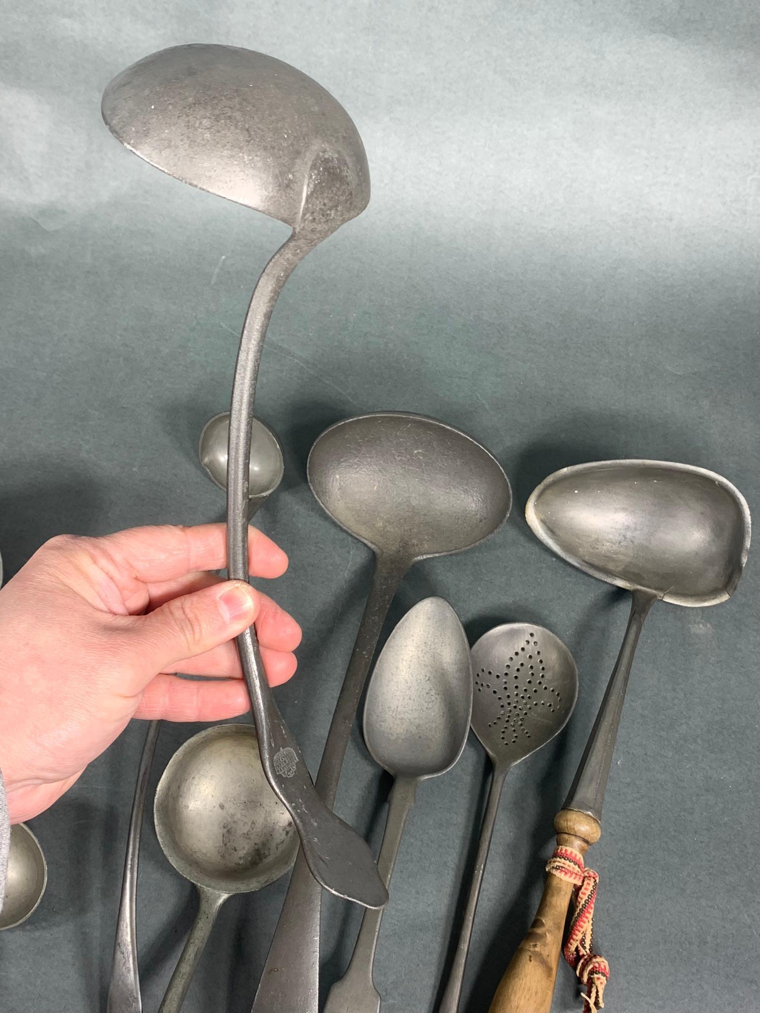 Group Lot of Antique Early Pewter Spoons Utensils
