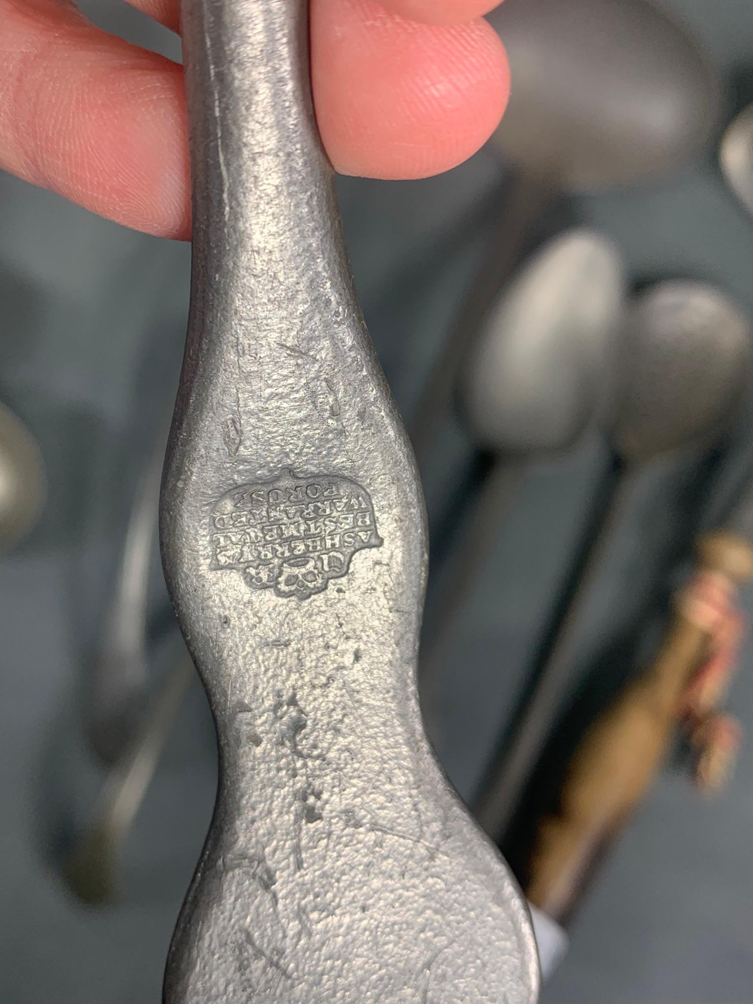 Group Lot of Antique Early Pewter Spoons Utensils