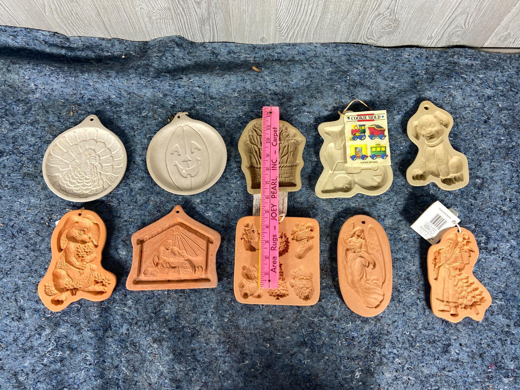 10 Vintage Cookie Molds including, Pumpkin, Dog, Bunny, Christmas, Turkey, and More