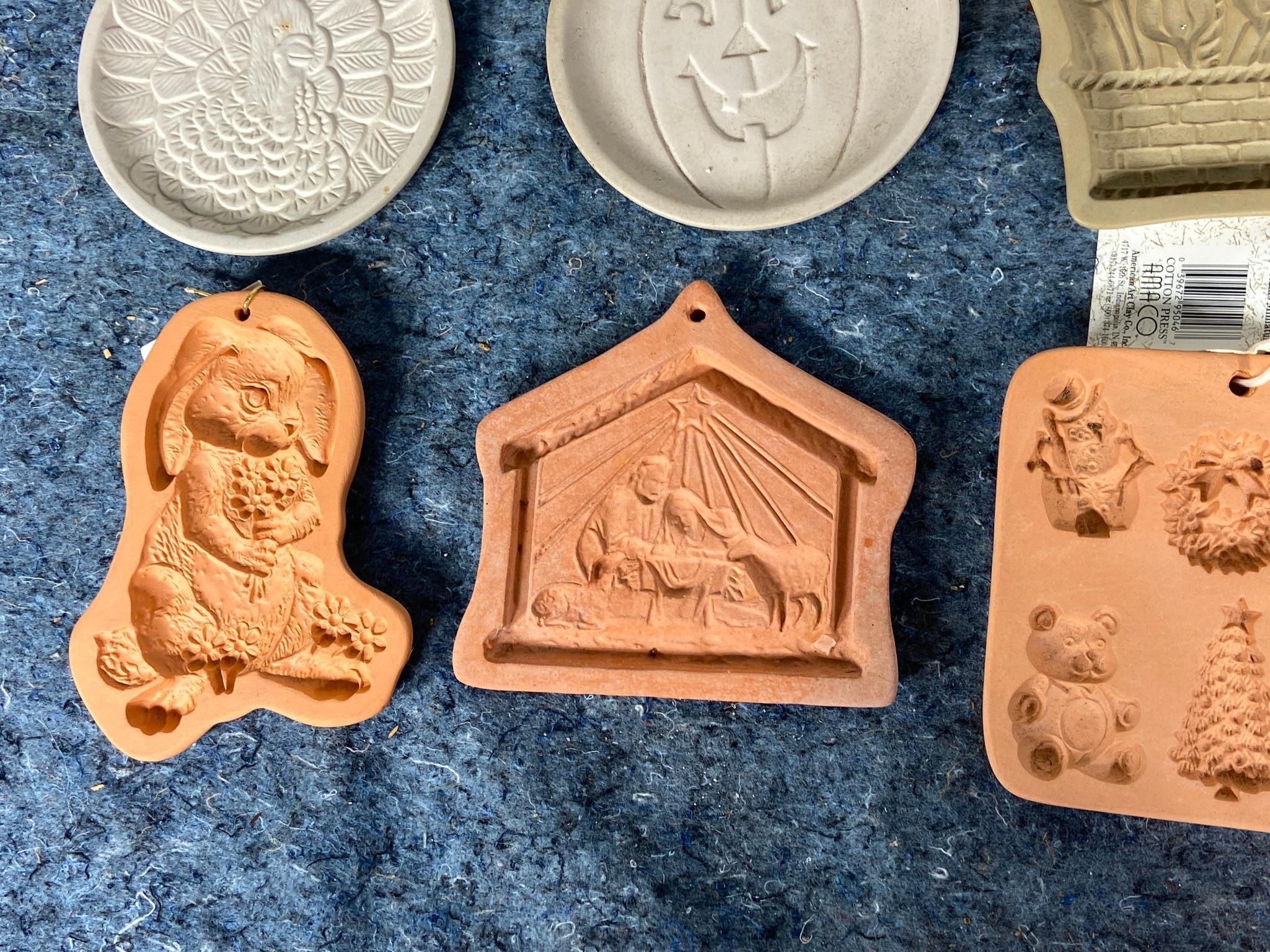 10 Vintage Cookie Molds including, Pumpkin, Dog, Bunny, Christmas, Turkey, and More