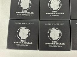8 US Mint Silver Dollar Coins in Boxes