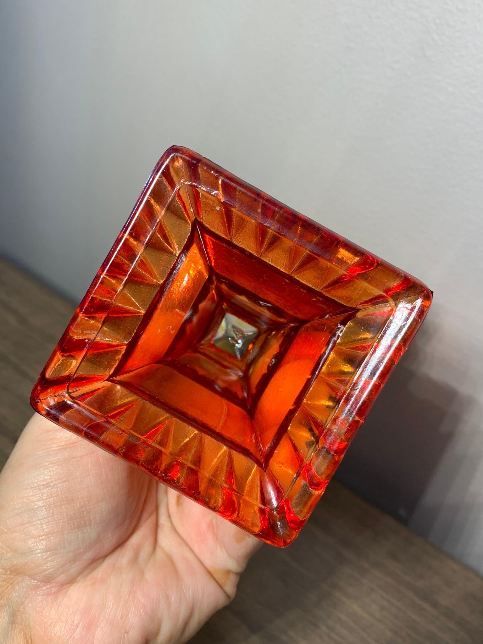 Vintage Amberina Red, Yellow, Orange Covered Candy Dish