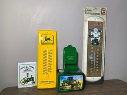 John Deere Signs, Lights, Match Holder, Tin & Thermometer