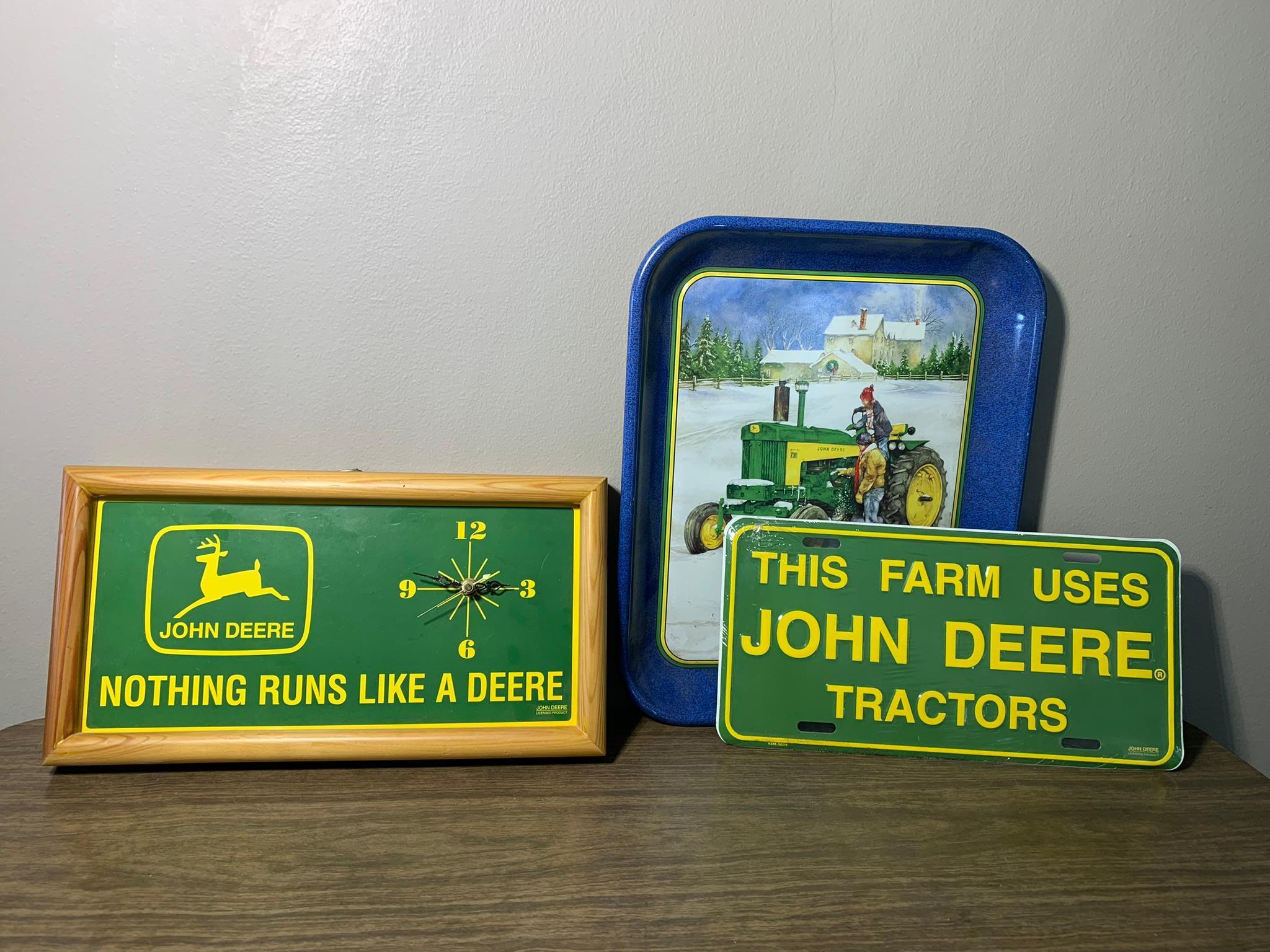 John Deere Signs, Lights, Match Holder, Tin & Thermometer