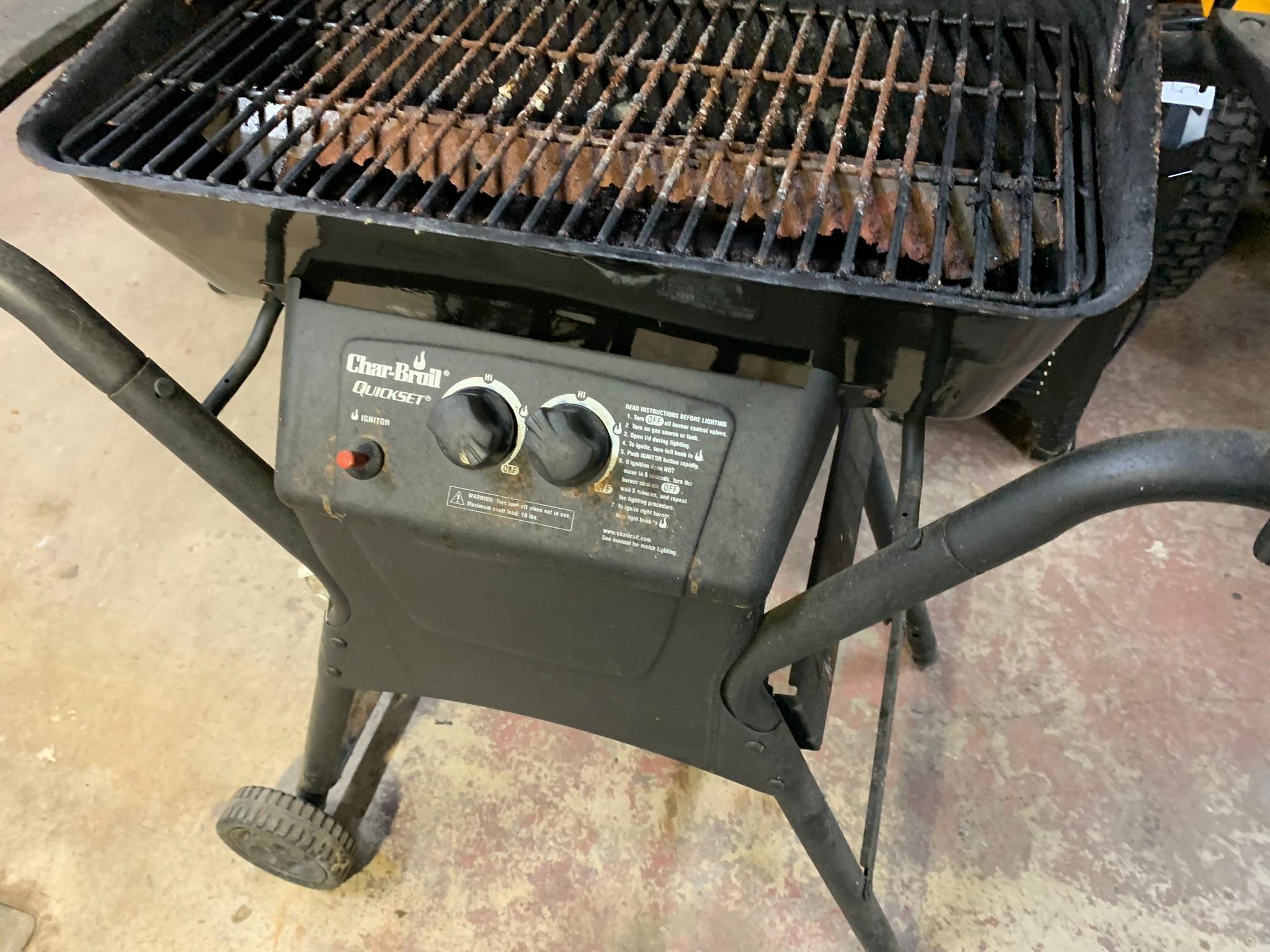 2 Wood Chairs, Side Table, Exercise Items & Char-Broil Grill