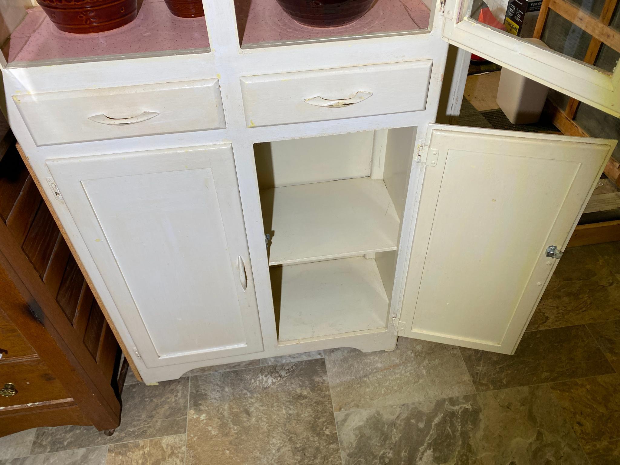 Antique Cute White Kitchen Cabinet w/Primitives Wares