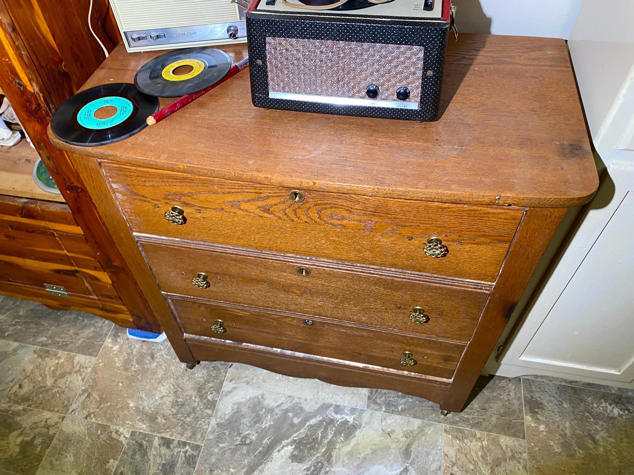 Small Antique Cabinet, Radio, Record Player, Records