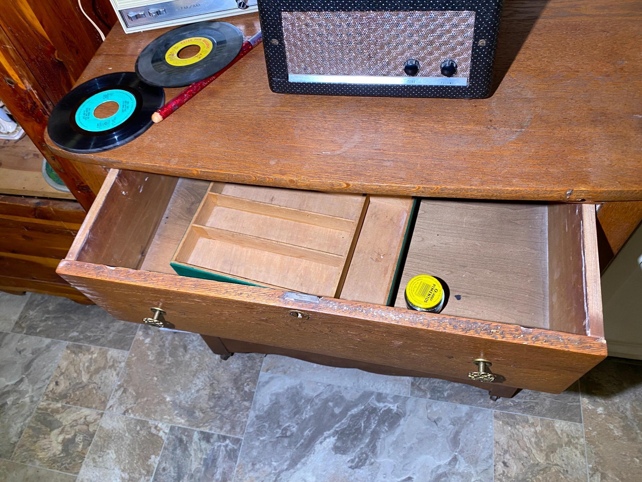 Small Antique Cabinet, Radio, Record Player, Records