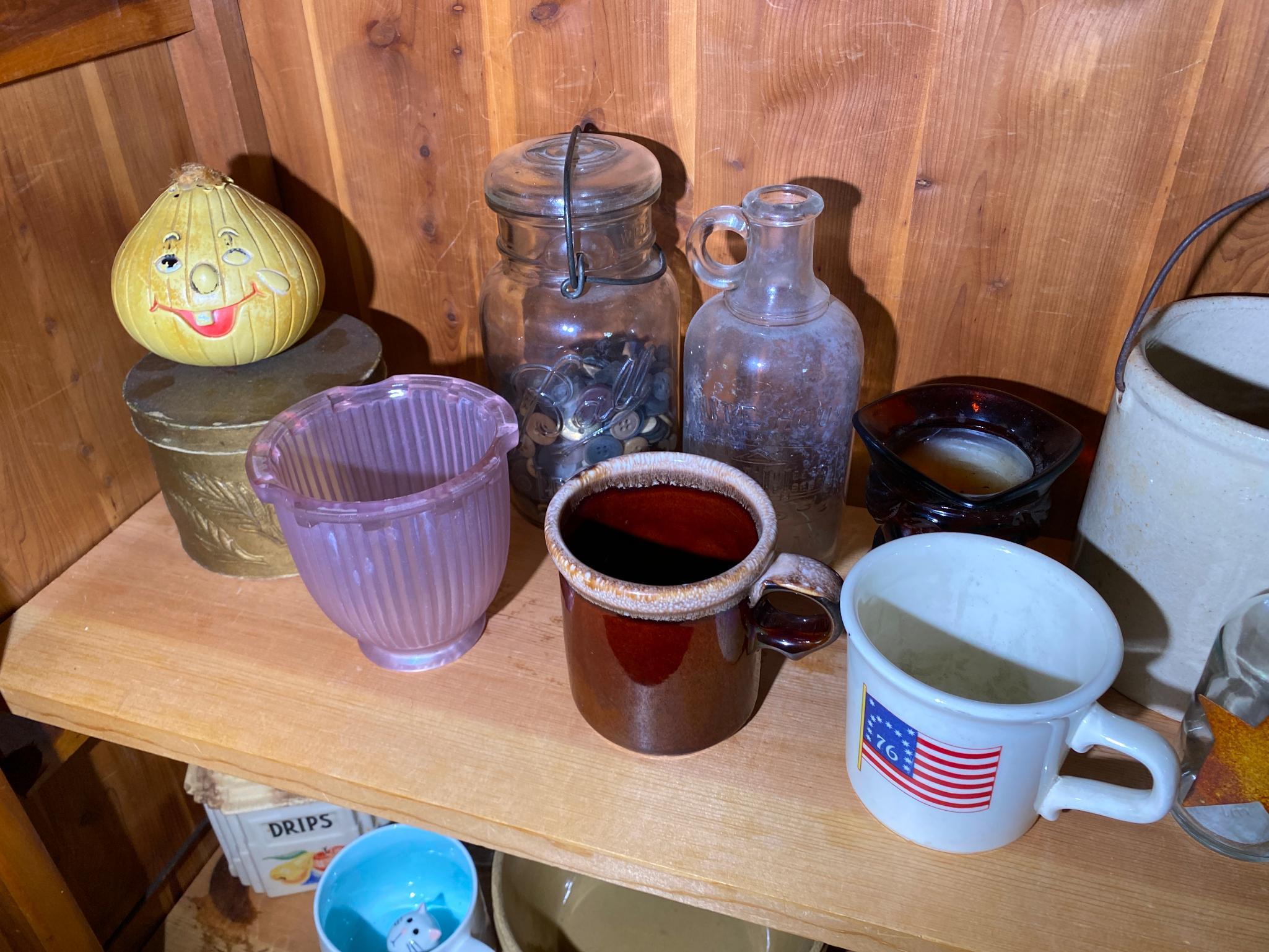 Two Cedar Cabinets, Two Clocks, Primitives , Ceramics