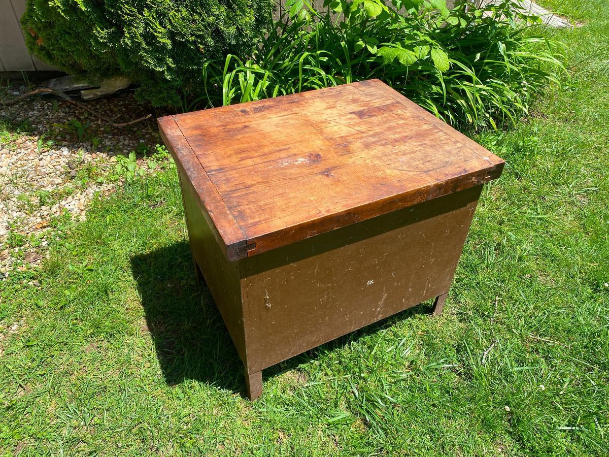 Heavy Antique Butcher Block Top Metal Table