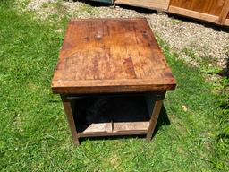 Heavy Antique Butcher Block Top Metal Table