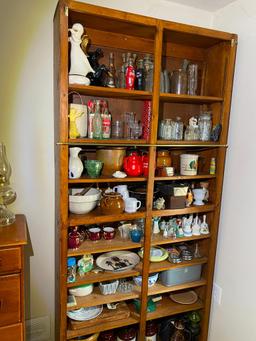 8' High Antique Shelf and Total Contents - Primitives, Pottery & More