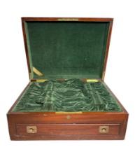 Vintage Velvet Lined Flatware Wood Box With Drawer