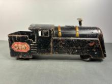 Vintage Louis Marx Painted Pressed Steel Ride-On Pioneer Express Locomotive Toy