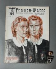 WWII Nazi German Women's Organization grouping Frauen-Warte magazine, Party Pin & Frauenwerk pin