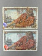 WWII French 20 Franc Banknotes altered to show Hitler being strangled