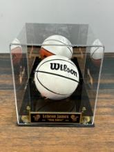 LeBron James signed mini basketball, full JSA letter in a special display case