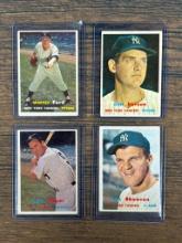 1957 Topps New York Yankees baseball cards: Whitey Ford, Hank Bauer, Don Larsen, Skowron