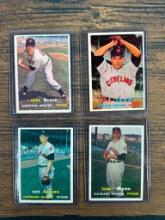 1957 Topps Cleveland Indians baseball cards: Lemon, Wynn, Herb Score, Mike Garcia