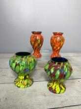 Czech Spatter Glass Art Glass Vases