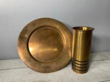 Chase Metal Works Art Deco Brass Tray and Vase 1930's