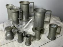 Large Group of Antique Early Pewter Measures Early to Late 19th Century