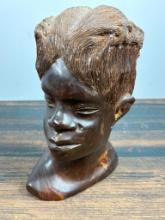 Antique Carved Wood African Head Statue