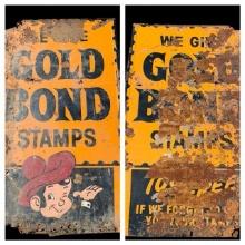 Vintage Two Sided Gold Bond Stamp Sign
