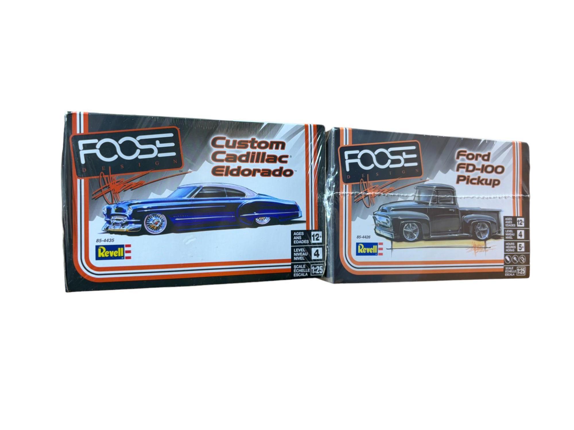 Pair of Revell Chip Foose Design Plastic Model Kits - Cadillac Eldorado and Ford Pickup Truck