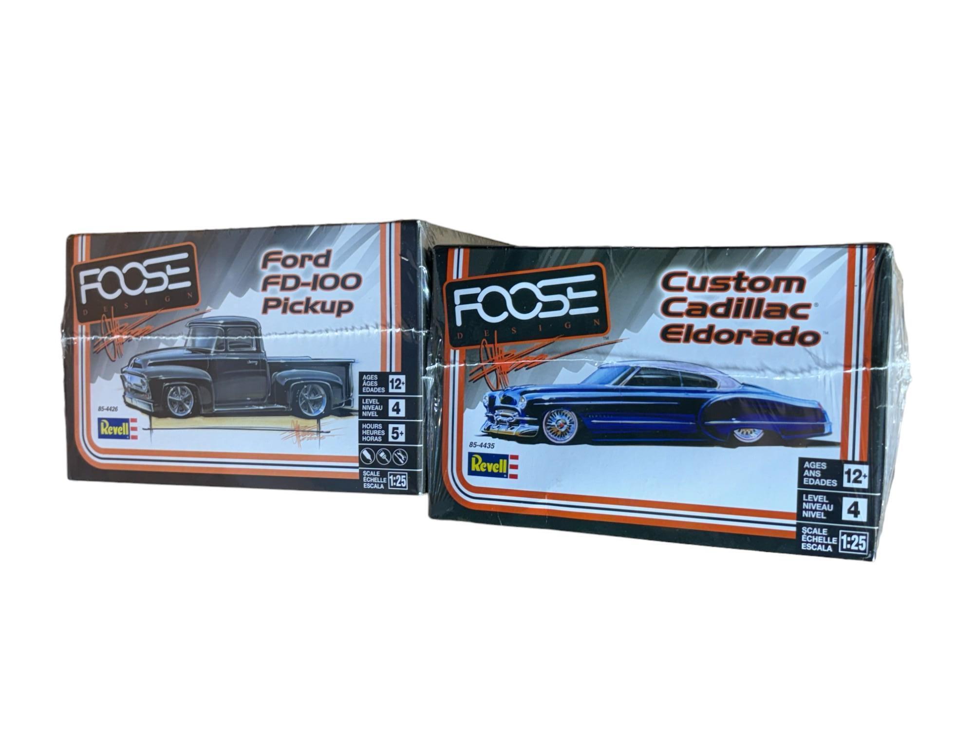 Pair of Revell Chip Foose Design Plastic Model Kits - Cadillac Eldorado and Ford Pickup Truck