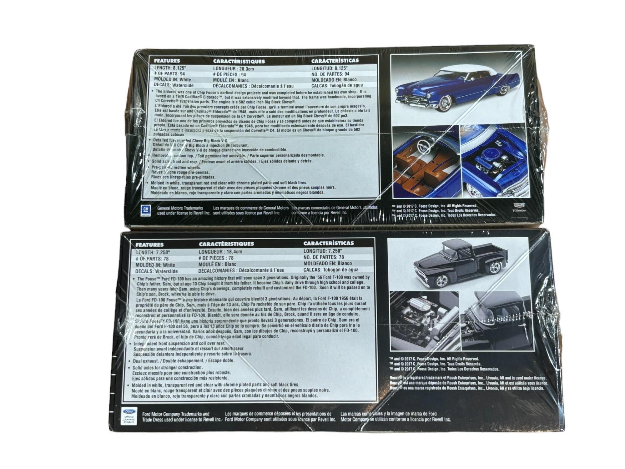 Pair of Revell Chip Foose Design Plastic Model Kits - Cadillac Eldorado and Ford Pickup Truck