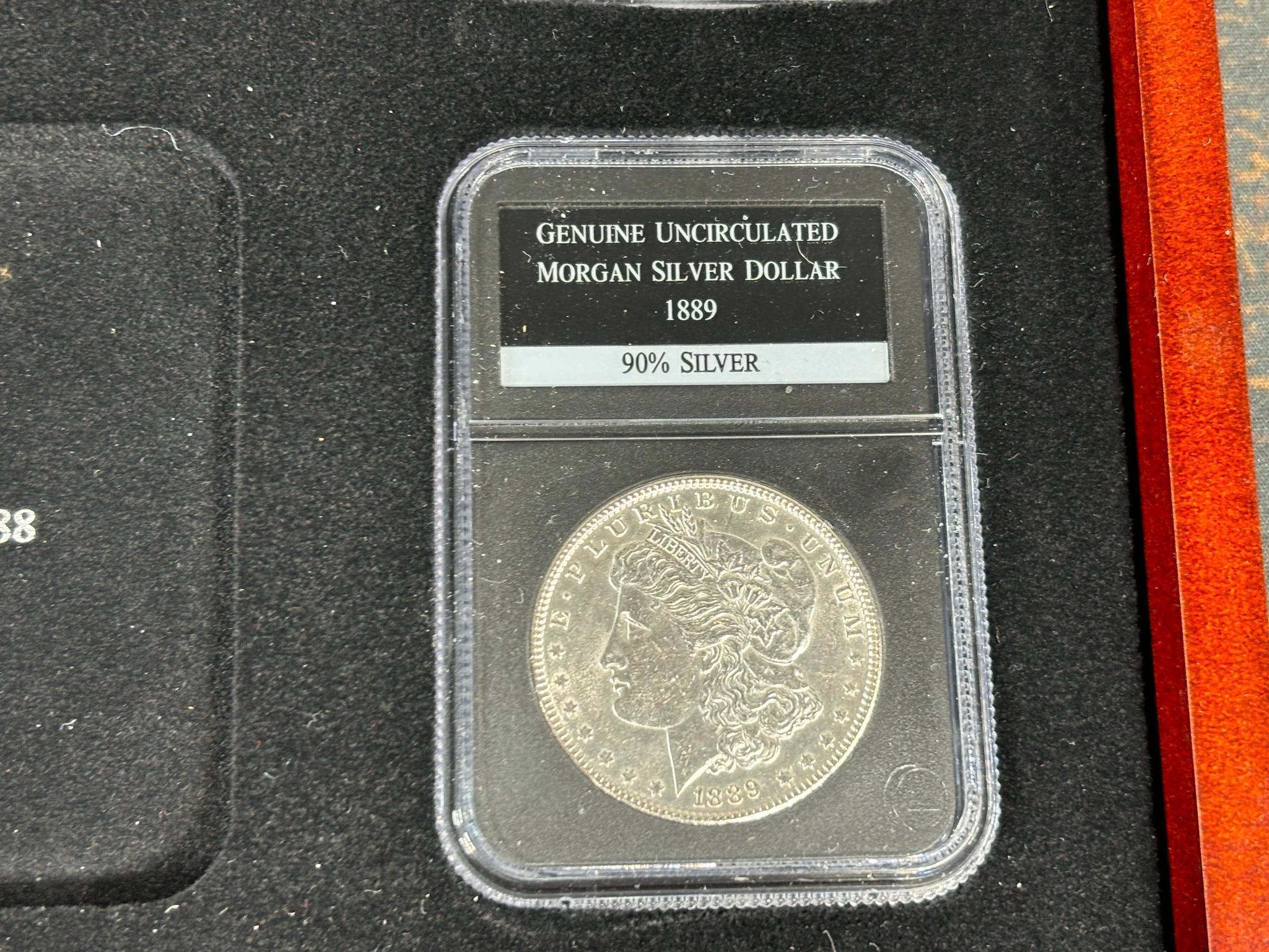 Group Lot of 8 Morgan Silver Dollar Coins in Case