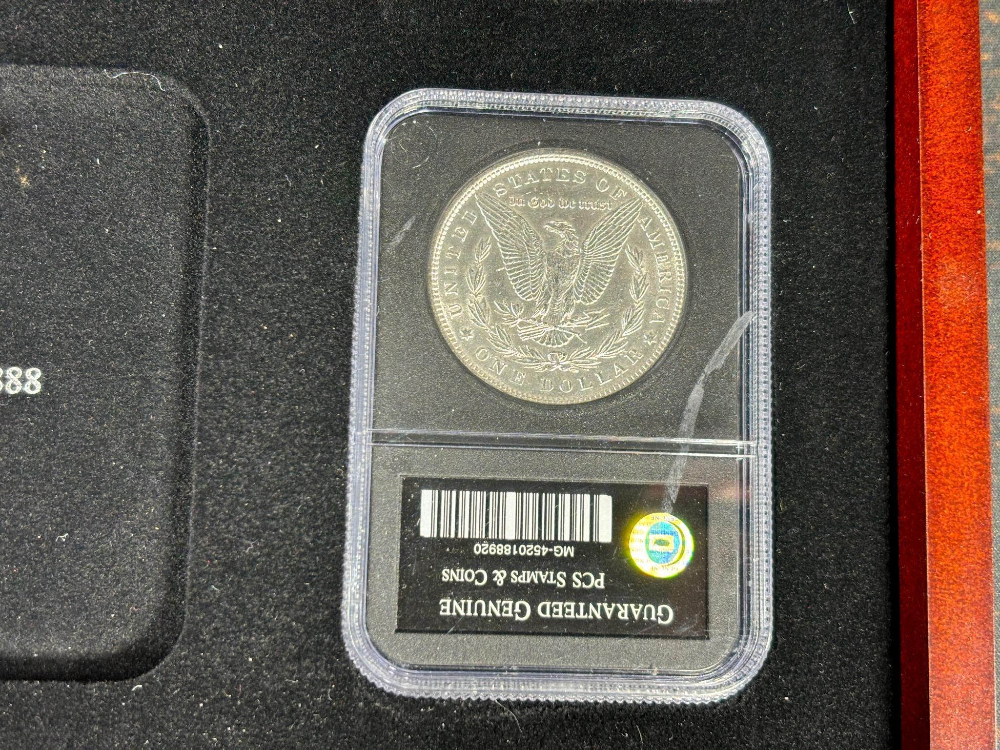 Group Lot of 8 Morgan Silver Dollar Coins in Case