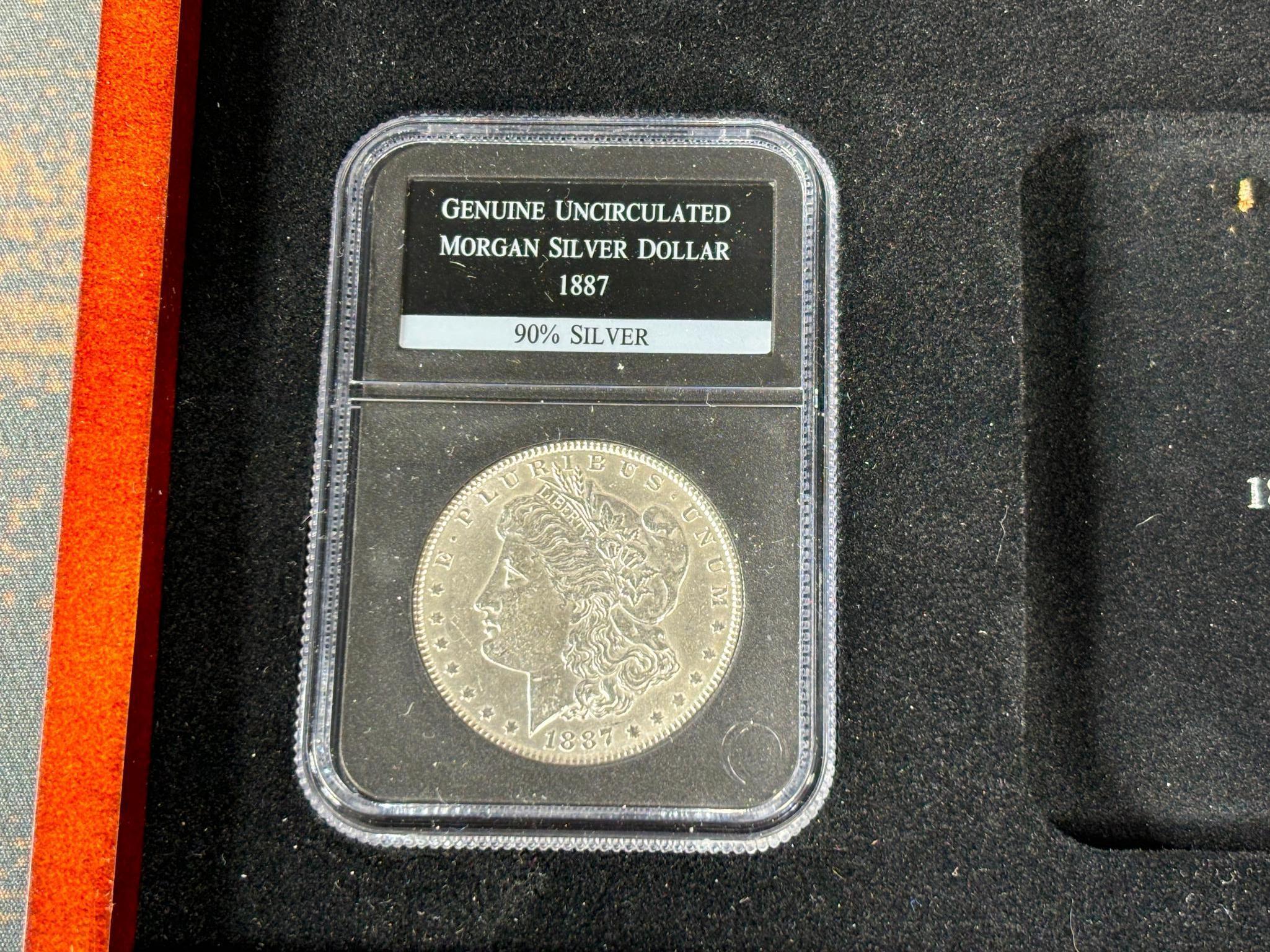 Group Lot of 8 Morgan Silver Dollar Coins in Case