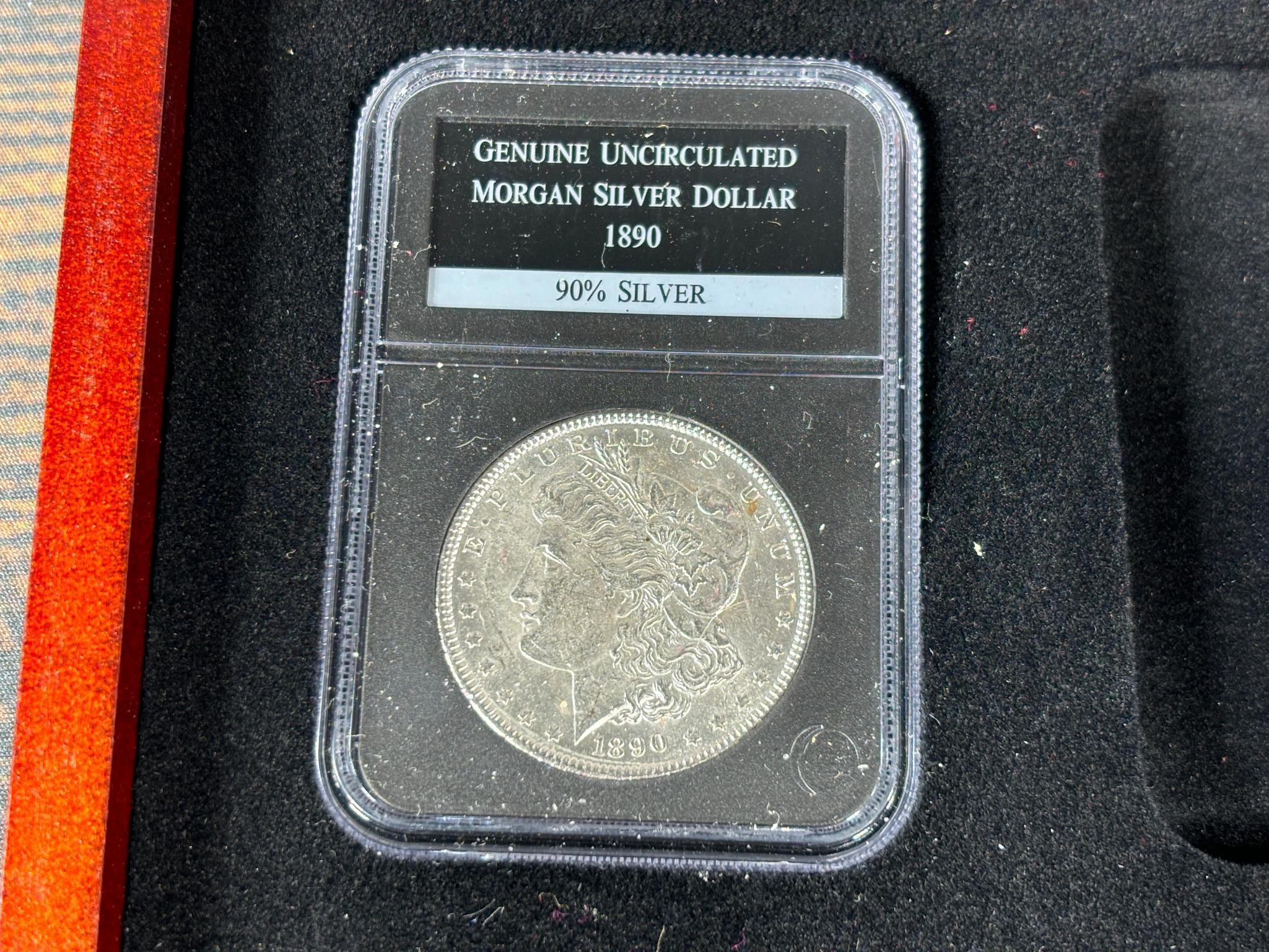 Group Lot of 8 Morgan Silver Dollar Coins in Case