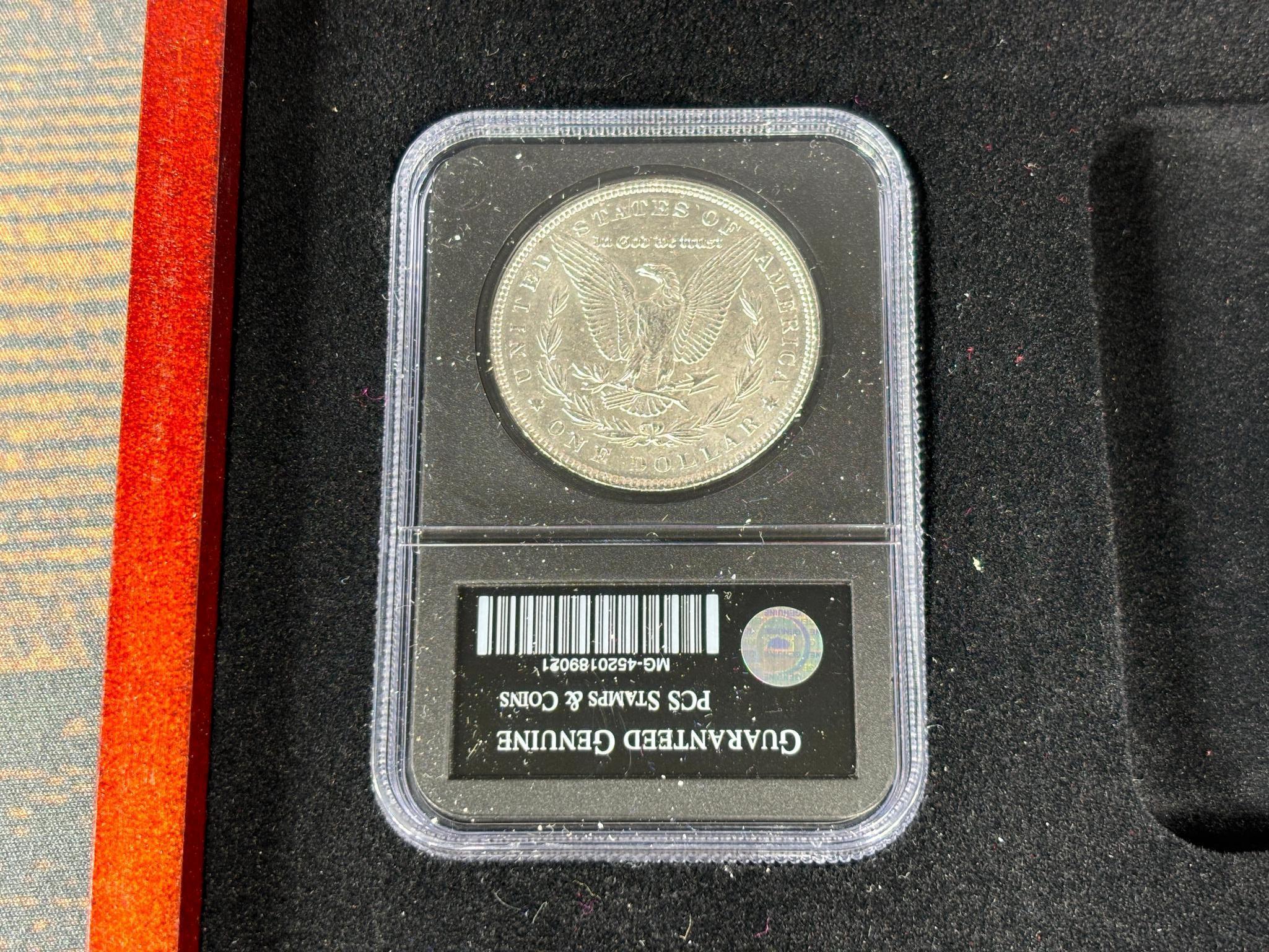 Group Lot of 8 Morgan Silver Dollar Coins in Case