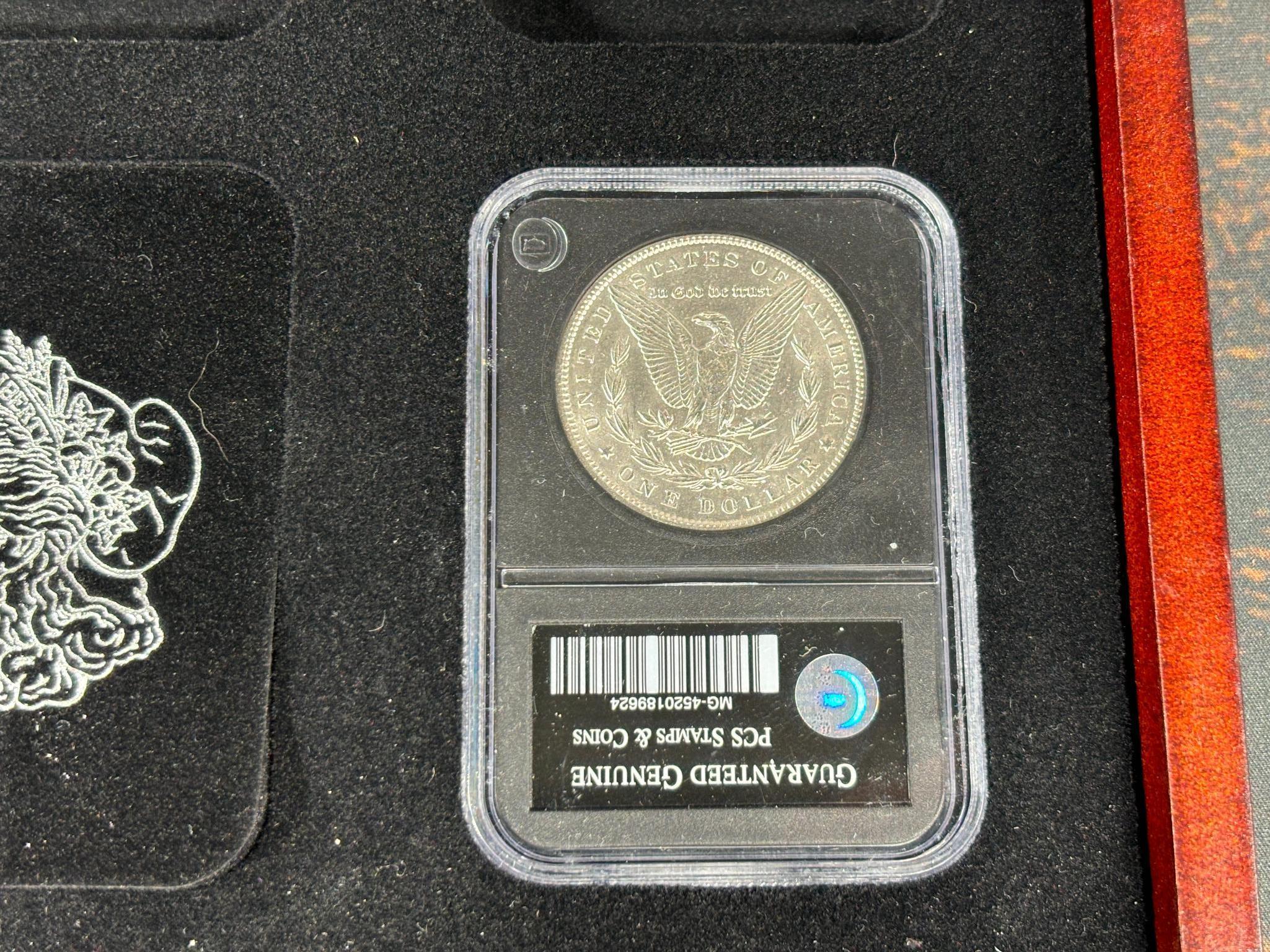 Group Lot of 8 Morgan Silver Dollar Coins in Case