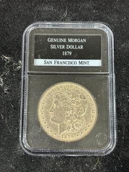 Group Lot of 8 Morgan Silver Dollar Coins in Case