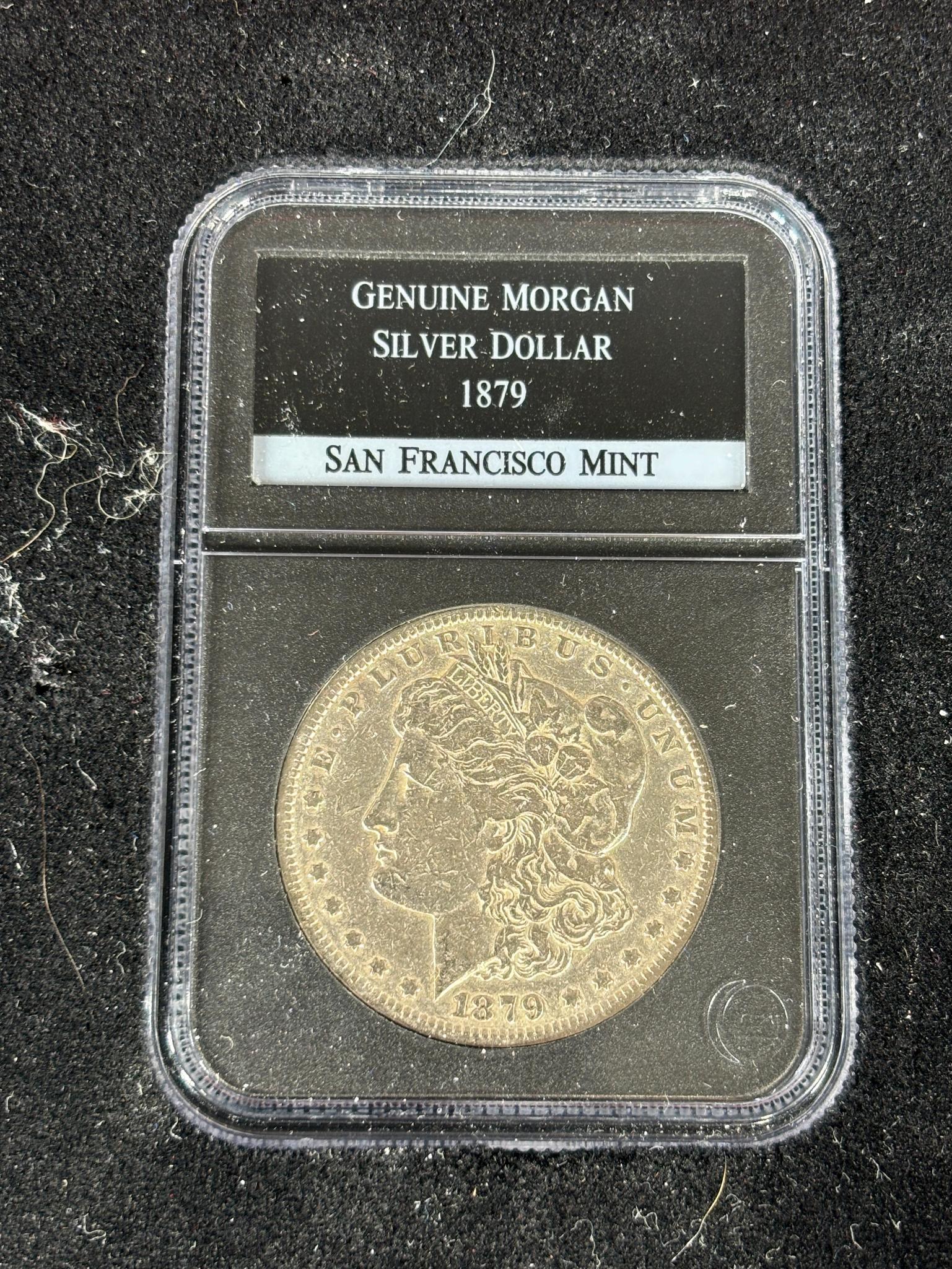 Group Lot of 8 Morgan Silver Dollar Coins in Case