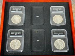 Group Lot of 8 Morgan Silver Dollar Coins in Case